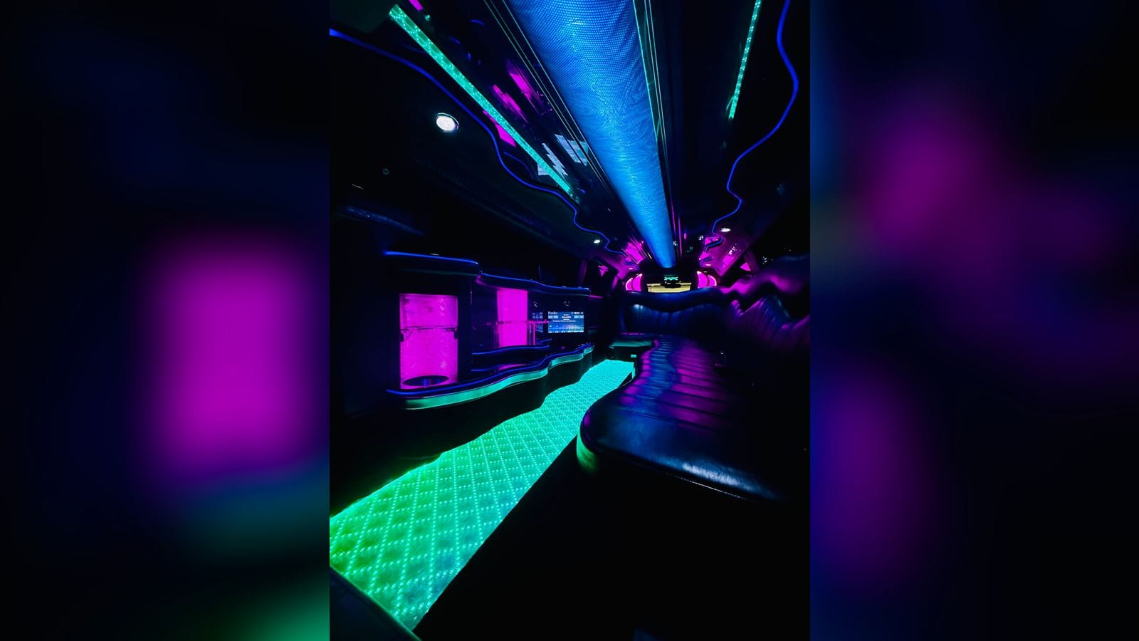 Chrysler Super Stretch (Black Edition) — interior, LED party lounge cabin