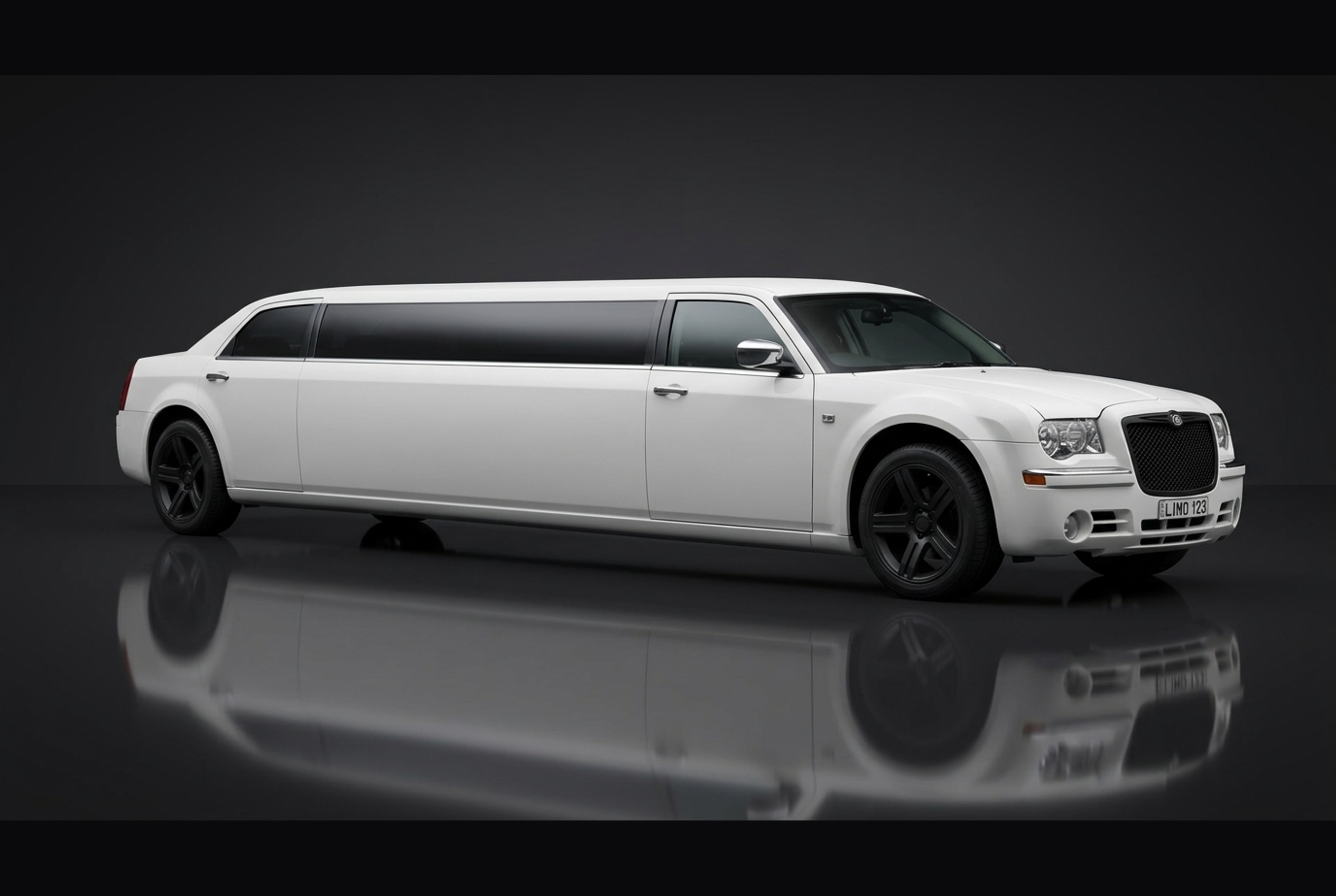 White Chrysler super stretch wedding limousine